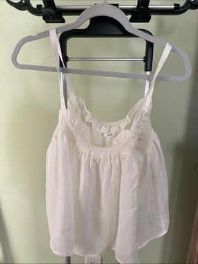 Mango White Smocked Ruffle Cami Top